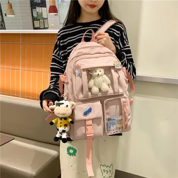 2022 bonito mulheres mochila impermeável multi-bolso nylon estudante saco de escola menina estudante kawaii livro portátil bolsa de viagem