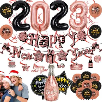 2023 ano Novo Banner E Balões de 16 de Vinculação 2023 Balões Faixa de Véspera de ano Novo Decorações de Cerveja Puxe a Bandeira de Borla Decoração