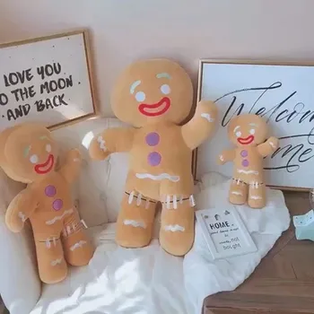 30-60cm Bonito Homem de Gengibre de Pelúcia Bebê Apaziguar Boneca Biscoitos Travesseiro Almofada de Renas de Decoração de Casa de Brinquedo de Presente de Natal para Crianças