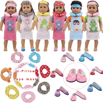 3Pcs/Set=Longa Camisa de Saia +U-travesseiro Com os olhos Vendados+Arco Sapatos Para 18Inch Menina Boneca 43Cm Reborn Baby Doll Roupas,Acessórios,Brinquedos
