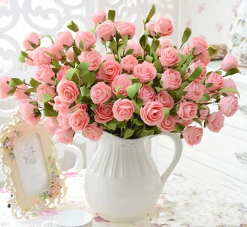 5pcs 43cm 6 Cabeças PE Rosa de Espuma Buquê de Flores Cremoso Artificial Rosa Flor Decoração PE Flor de Pétalas de Rosa Artificielle