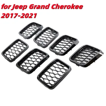 7PCS ABS Frente de Malha, Corrida de Grades para o Jeep Grand Cherokee 2017-2021 Exterior favo de Mel de Corrida Grelhas Prata Preto