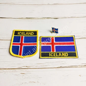 A Islândia Bandeira Nacional Patches De Bordados Emblema Do Escudo E De Forma Quadrada, O Pin De Um Conjunto Sobre O Pano Braçadeira De Mochila De Decoração