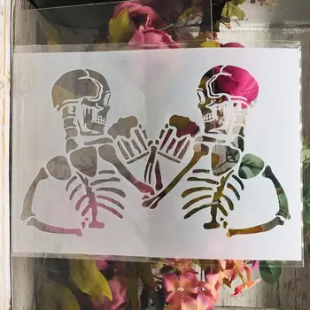 A4 29*21cm Crânio de Esqueleto Boxer DIY Camadas Estênceis Pintura mural de Recados para Colorir Relevo Álbum Decorativas Modelo