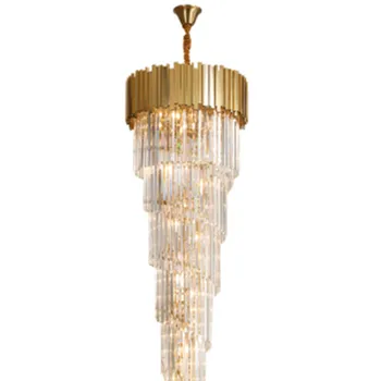 Alto Luxo Moderno Iluminação do Candelabro Para a Escadaria Longa Ouro Cristal Luminárias Grande Corredor Interior da Escada LED Cristal da Lâmpada