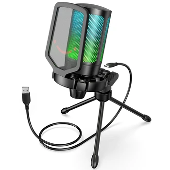Ampligame Microfone USB para Streaming de Jogos com Pop Filtro Shock Mount&Controle de Ganho,Microfone de Condensador para Laptop/Computador