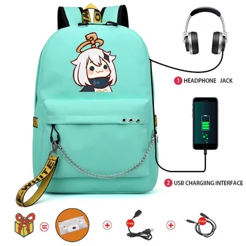 Anime Genshin Impacto Paimon HUTAO do Menino/Menina Bookbags Laptop da Mochila de Viagem USB Escola de Mochila de Grande Capacidade para o Aluno