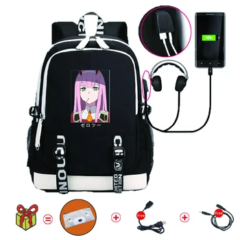 Anime QUERIDA no FRANXX Impermeável Meninas/Meninos Bookbags Laptop da Mochila de Viagem USB Escola de Mochila de Grande Capacidade Para o Aluno