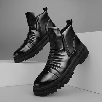 Ankle Boots Homens de Primavera e Outono, Confortável e Casual Sapatos de Homens da Alta Moda, antiderrapante, resistente ao Desgaste Martin Botas Homens
