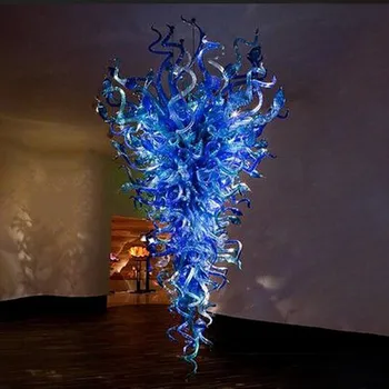 Artesanato de Vidro Soprado Lustres Lâmpada Elegante cor Azul Hotel Casa DIODO emissor de Luz Pendente de 60 ou de 64 Polegadas