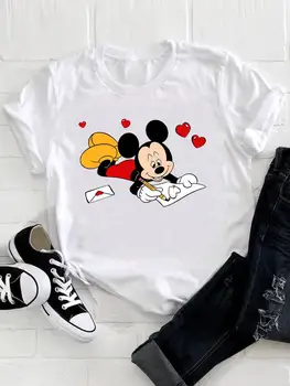 As mulheres do sexo Feminino Roupas de Doce de 90 a Moda Senhora Linda Tee de Disney dos desenhos animados do Mickey Mouse Topo de Roupas Impresso Casual Gráfico T-shirts