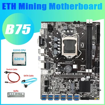 B75 12USB BTC Mineração placa-Mãe+G2010 CPU+Cabo SATA+Mudar+Cabo de Defletor 12XUSB3.0 B75 ETH Mineiro placa-Mãe
