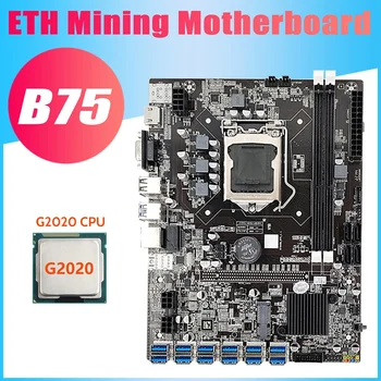 B75 USB ETH de Mineração placa-Mãe+G2020 CPU 12XPCIE Para USB LGA1155 MSATA DDR3, USB 3.0 B75 USB BTC Mineiro placa-Mãe