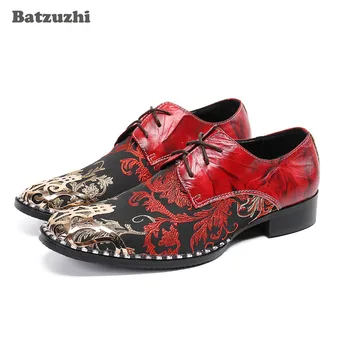 Batzuzhi Estilo italiano Calçados masculinos de Luxo Lace-up de Couro Genuíno Sapatos Homens Vermelho de Festa/ Casamento Sapatos de Homens Zapatos Hombre