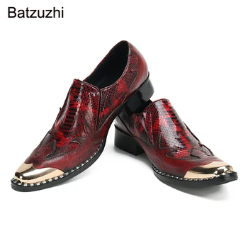 Batzuzhi Ouro, Ferro de engomar Toe de Couro Sapatos de Homens Rock dos Homens de Moda Sapatos Vinho tinto de Negócios, de Festa e Sapatos de Casamento para o Homem,37-46