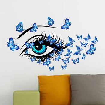 Borboleta azul Olhos Adesivos de Parede para Sala de estar, Quarto, Decoração Mural Removível Casa Adesivo PVC Adesivos de Arte Decalques