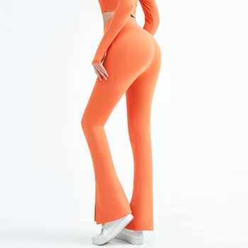 Calças de Yoga para Mulheres de Cintura Alta Esporte Casual Apertado Flare Calças de Treino de Fitness de Alta Elástico Fino Nude Sentimento de Yoga Vestido de Outono