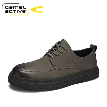 Camel Active Nova empresa, masculina Casual Sapatos de Couro do PLUTÔNIO de Primavera/Outono ao ar Livre Sola de Borracha Lace-up Respirável Homens Negros Oxfords