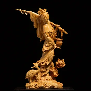CCZHIDAO Belas Mulheres de Pesca Chinês Buxo Escultura em Madeira de Caracteres Estátua de Madeira Casa, Decoração Feng Shui Ornamentos