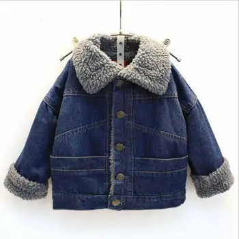 Crianças de algodão, denim, casaco de meninos e meninas de algodão acolchoado jaqueta no outono e no inverno