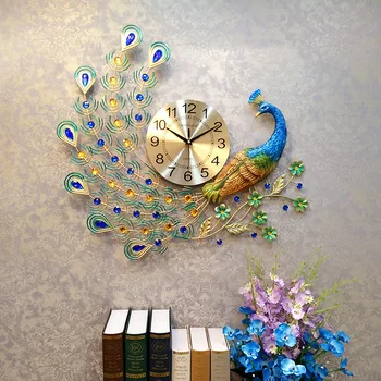 Decorativo relógio relógio de parede sala de estar moderno e minimalista criativo relógio grande pavão parede assistir Europeia mudo relógio de quartzo