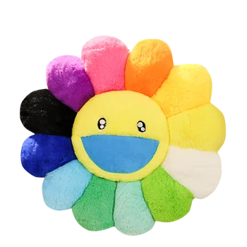 Desenho animado colorido da flor do sol almofada pétala de pelúcia barraca da boneca expressão criativa cintura para filhote de travesseiro