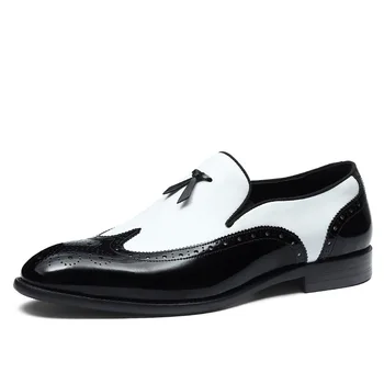 Designer Italiano Mens Formal De Sapatos De Luxo De Couro Genuíno Novo Estilo Branca Preta Parda Cor Do Vestido Sapatos Brogues Sapatos Sem Atacadores