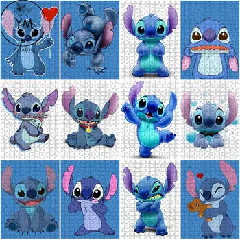 Disney Lilo & Stitch Azul Branco Quebra-cabeça Brinquedos 1000 Peças de Madeira HD de Impressão de Aprendizagem de Crianças do Ensino de Adultos Coleção Hobby