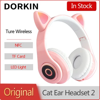 Dorkin Gato de Ouvido Fone de ouvido 2 sem Fio Bluetooth 5.0 DIODO emissor de Luz de Cancelamento de Ruído Juventude da Menina das Crianças Fones de ouvido com Microfone Apoio TF Cartão