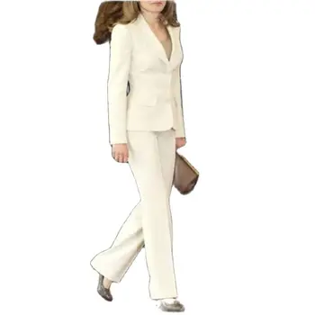 Elegante de 2 peças Office Uniforme Mulheres de Negócios Feminino Atender Mulheres PantSuits Smokings e Ternos para Casamento Blazer Jaqueta Calças Formais