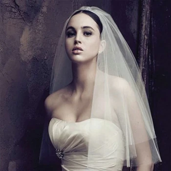 Elengant Elegante Marfim Curto Mulher, Noiva de Véu de duas camadas, 75CM véu Com Pente branco Véu de Noiva yashmac de Noiva de Tule