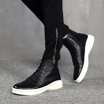 Estilo britânico, os homens de lazer botas de plataforma preto original sapatos de couro respirável cowboy boot tendência bonito tornozelo botas hombre