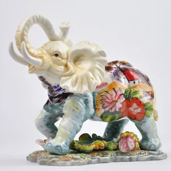 Estilo europeu, pintados à mão, lírio-d'água de cerâmica elefante artesanato artesanato ornamento estatuetas de porcelana