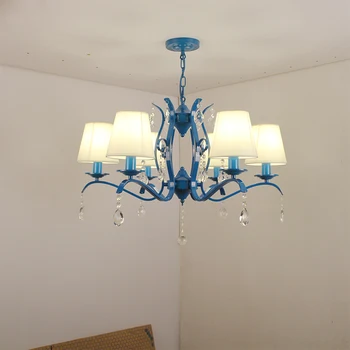 Estilo mediterrâneo azul de ferro forjado lustre para quarto, sala de jantar American vintage estudo de iluminação da sala de estar da vela do diodo emissor
