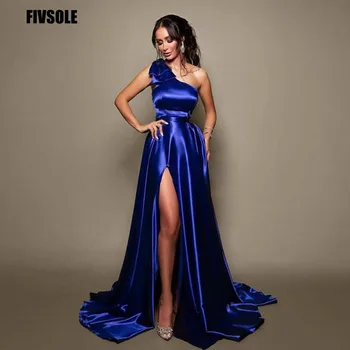 Fivsole Azul Royal Mulheres Vestidos De Baile, Em 2022, De Um Ombro Só Com Laço Lateral Da Fenda Vestidos De Noite Longos De Festa De Casamento Vestido De Vestes De Soirée