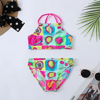 Frutas tropicais padrão de Garota de Maiô Crianças de Duas peças de Crianças Swimwear Cintura Alta Biquini Top roupa de Banho moda praia