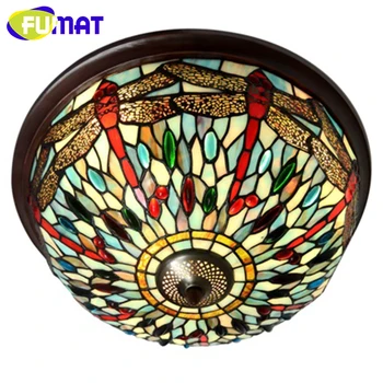 FUMAT Lâmpada de Teto LED Tiffany-estilo Vitral Luz Libélula Artesanal Sombra 45cm Tiffanylamp Sala de estar, Quarto de Teto L