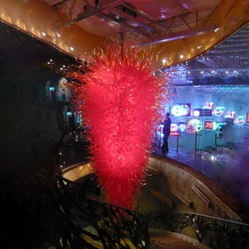 Grandes Lustres de Lâmpada de Cor Vermelha feito à mão de Vidro Soprado Iluminação do Candelabro para a Escadaria do Átrio do Hotel, Shopping, Salão de Projeto