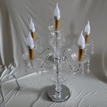 H50cm 5 braços Candelabros de Cristal Suporte de Vela de casamento peça Central Canderlabra candelabro de cristal