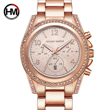 HANNAH MARTIN de Luxo, Mulheres Pulseira Relógios de Moda de Vestido de Senhoras Relógio de Quartzo Relógios de pulso de Aço Pulseira de relógio feminino Calendário