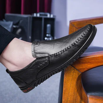 Homens Respirável Condução Sapatos Confortáveis Sapatos de Couro Genuíno de Exterior Calçado de Slip-on Sapatos Tamanho Grande, Sapatos Casuais