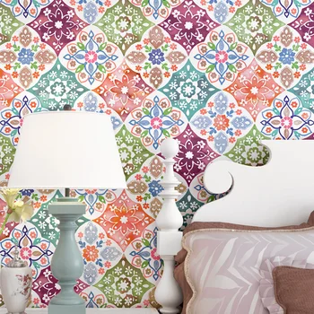 Imitação de telha cerâmica papel de parede Boêmio estilo nacional em estilo Mediterrâneo, com sala de estar, quarto PLANO de fundo de papel de parede