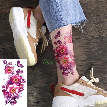 Impermeável da Etiqueta Temporária Tatuagem no pé, mão, braço flor rosa tatuagem falsa tatto tatouage adesivos flash tatoo para a menina mulheres
