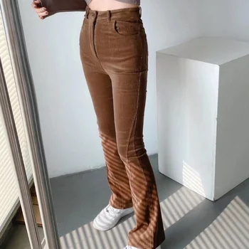 Inverno Novo De Veludo Engrossado Flare Pants Mulheres De Cor Sólida Casual Calças De Cintura Alta Sexy Calças Slim Street Wear Moda Vestuário