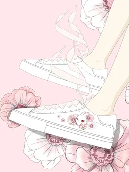 Kawaii Girl Sapatos Brancos Menina Estudante Diária De Doces Linda Jovem De Esportes Anime Cosplay Lolita, Casual Sapatilhas Flats, Designer De Novo