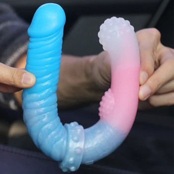 LUUK 29CM Faceira Vermelho de duas cabeças Realista Glande Vibrador Soft Silicone Líquido Plug Anal Brinquedos Sexuais Para as Mulheres Lésbicas Produtos