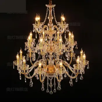 Luxo Lustre de vidro pendentes de cristal pendurado luz de decoração de casa de lâmpadas de led Luminária sala Villa Hall Candelabros de Ouro