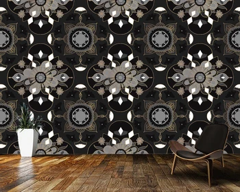 Mandala preto indiano padrão de fábrica abstrata retro 3d papel de parede mural,sala de tv de parede quarto papéis de parede decoração da casa