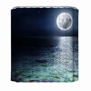 mar lua cortina de banheiro cenário de floresta de montanha cortina de chuveiro impermeável