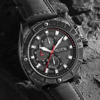 MEGIR 2021 Relógios de Quartzo para os Homens a Moda de Luxo do Cronógrafo Relógio Homem Luminoso de Couro Impermeável relógio de Pulso Relógio Reloj Часы